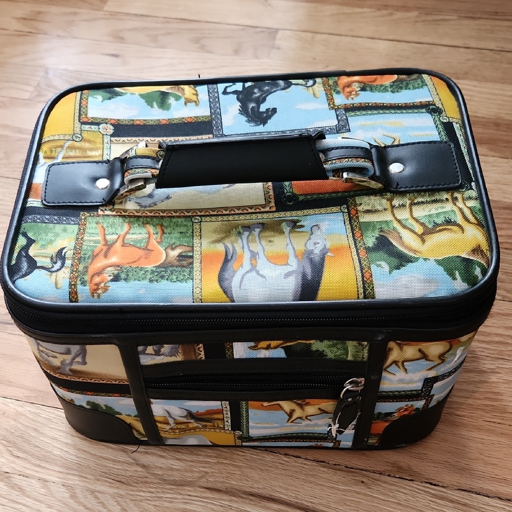 Colorful Animal Print Travel Case Horses Equestrian Train Case Make Up Case